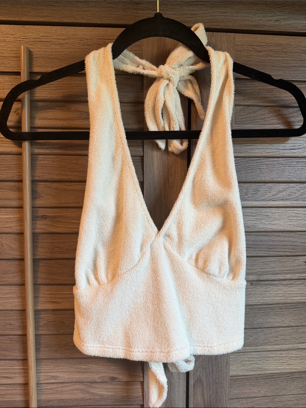 Cream Halter Tie-Back Terry Crop Top